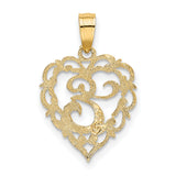 14k Yellow Gold Heart Pendant with Filigree Openwork Scroll Design for Women