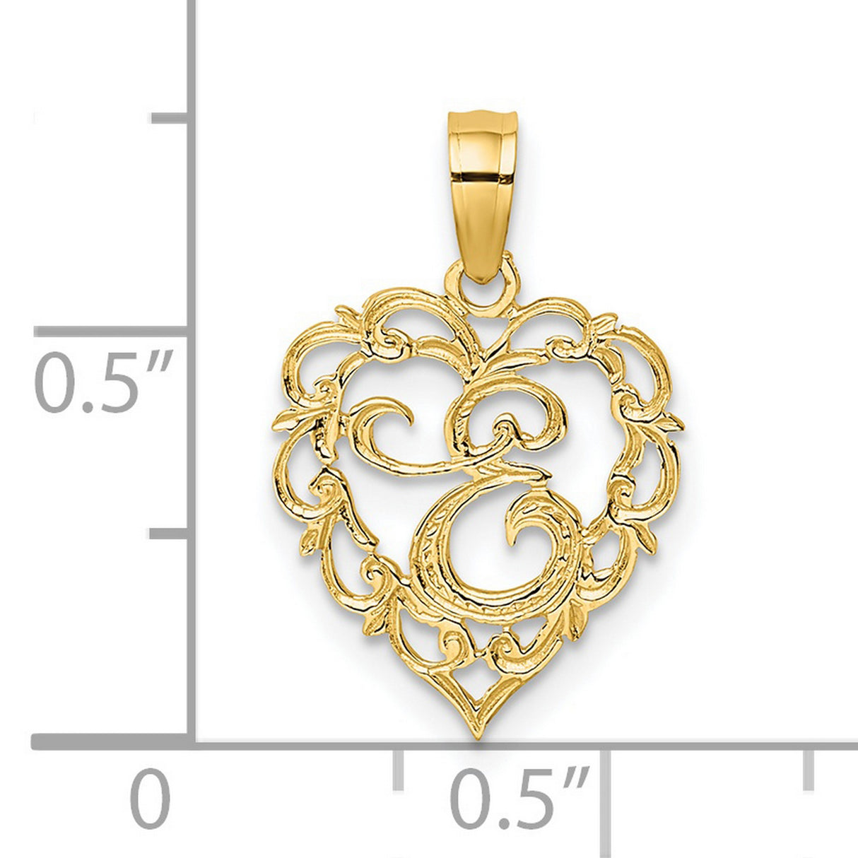 14k Yellow Gold Heart Pendant with Filigree Openwork Scroll Design for Women