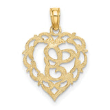 14k Yellow Gold Heart Pendant with Script Letter G and Filigree Scrollwork Design