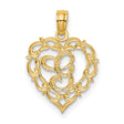 14k Yellow Gold Heart Pendant with Script Letter G and Filigree Scrollwork Design