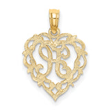 14k Yellow Gold Heart Pendant with Filigree Design and Script Letter L Charm