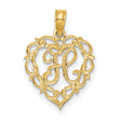14k Yellow Gold Heart Pendant with Filigree Design and Script Letter L Charm