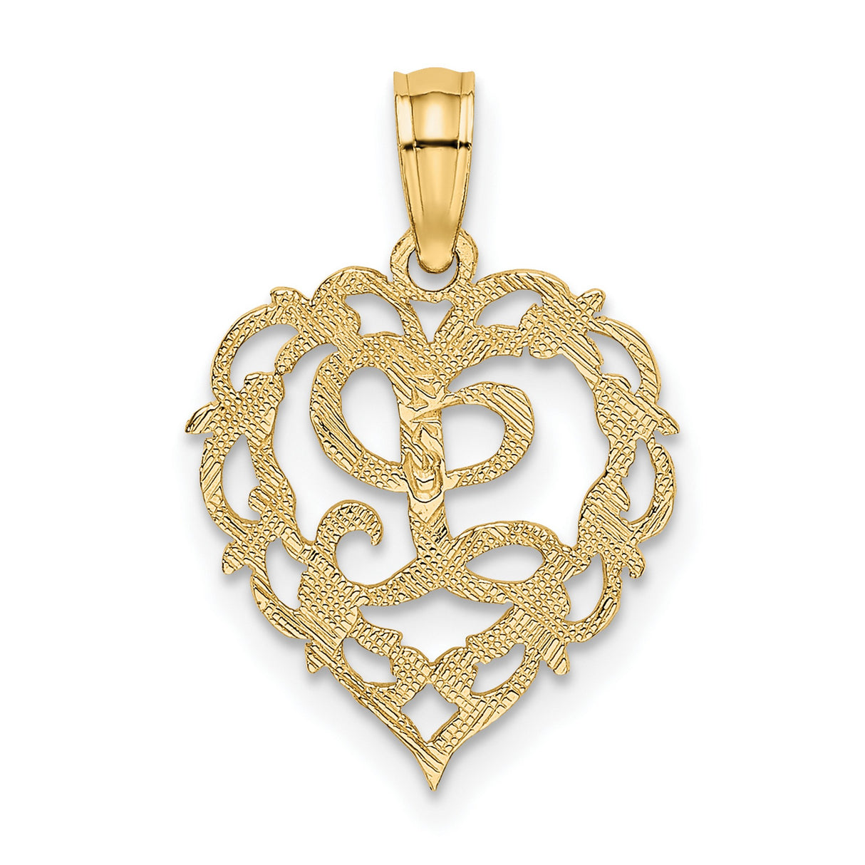 Heart Script Letter L Initial Charm Pendant in Real 14k Yellow Gold