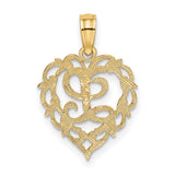 Heart Script Letter L Initial Charm Pendant in Real 14k Yellow Gold