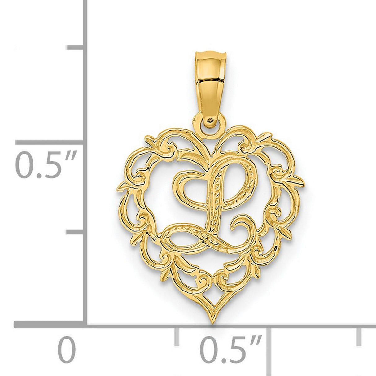Heart Script Letter L Initial Charm Pendant in Real 14k Yellow Gold