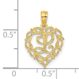 Heart Script Letter L Initial Charm Pendant in Real 14k Yellow Gold