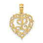 Heart Script Letter L Initial Charm Pendant in Real 14k Yellow Gold