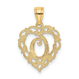 14k Yellow Gold Heart Pendant with Script Letter G, Filigree Monogram Design