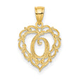 14k Yellow Gold Heart Pendant with Script Letter G, Filigree Monogram Design