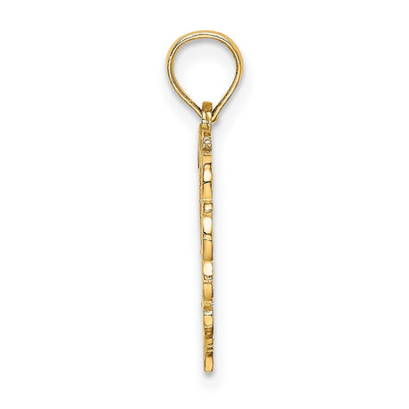 14k Yellow Gold Heart Pendant with Script Letter P and Filigree Scrollwork Design