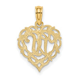 14k Yellow Gold Heart Pendant with Script M Monogram, Filigree Letter Charm for Women