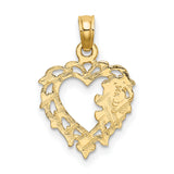 14k Yellow Gold Pendant with Openwork Heart and Teddy Bear Design for Women