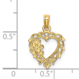 14k Yellow Gold Pendant with Openwork Heart and Teddy Bear Design for Women