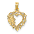 14k Yellow Gold Pendant with Openwork Heart and Teddy Bear Design for Women