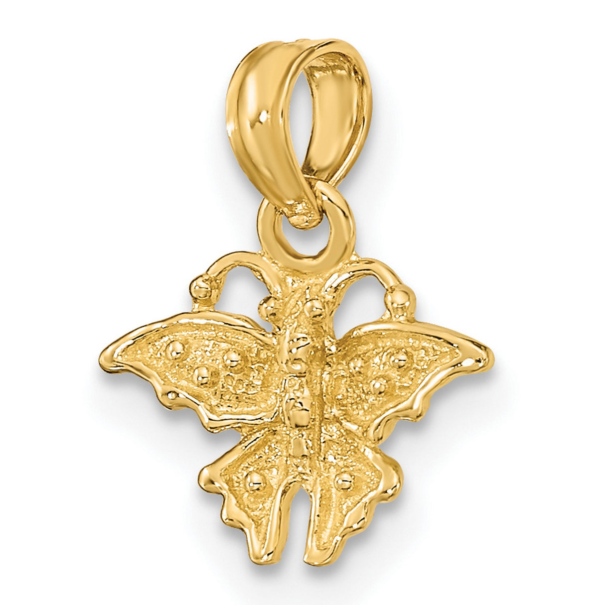 14k Yellow Gold Butterfly Pendant with Realistic Wing Texture and 3D Design
