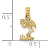 Mini Flamingo Charm Pendant in Real 14k Yellow Gold