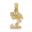 Mini Flamingo Charm Pendant in Real 14k Yellow Gold