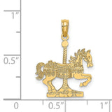 14k Yellow Gold Carousel Horse Pendant with Intricate Detailing, Vintage Whimsical Charm for Women