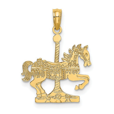 14k Yellow Gold Carousel Horse Pendant with Intricate Detailing, Vintage Whimsical Charm for Women