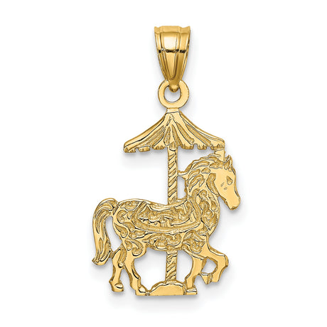 14k Yellow Gold Carousel Horse Pendant, Vintage Merry-Go-Round Animal Charm Jewelry for Women