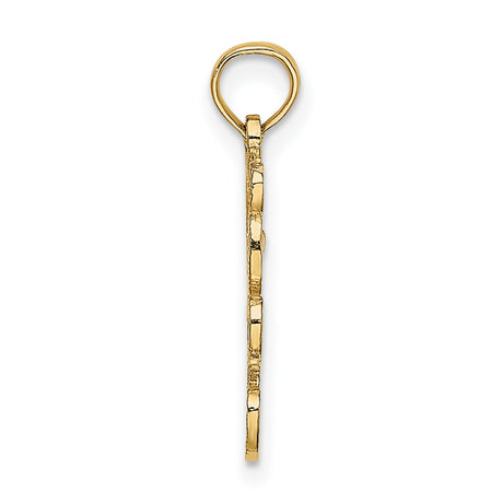 14k Yellow Gold Teddy Bear Pendant with Bow Tie, Openwork and Textured Detailing