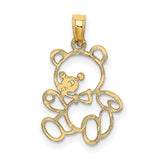 14k Yellow Gold Teddy Bear Pendant with Bow Tie, Openwork and Textured Detailing