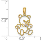 14k Yellow Gold Teddy Bear Pendant with Bow Tie, Openwork and Textured Detailing