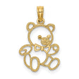 14k Yellow Gold Teddy Bear Pendant with Bow Tie, Openwork and Textured Detailing