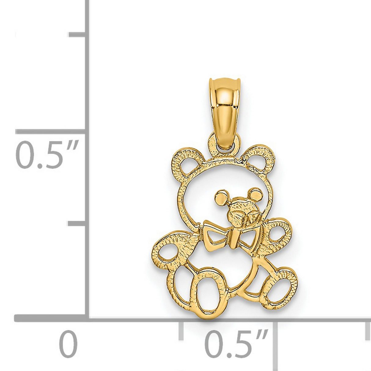 14k Yellow Gold Teddy Bear Pendant with Bow Tie, Textured Charm for Women or Girls