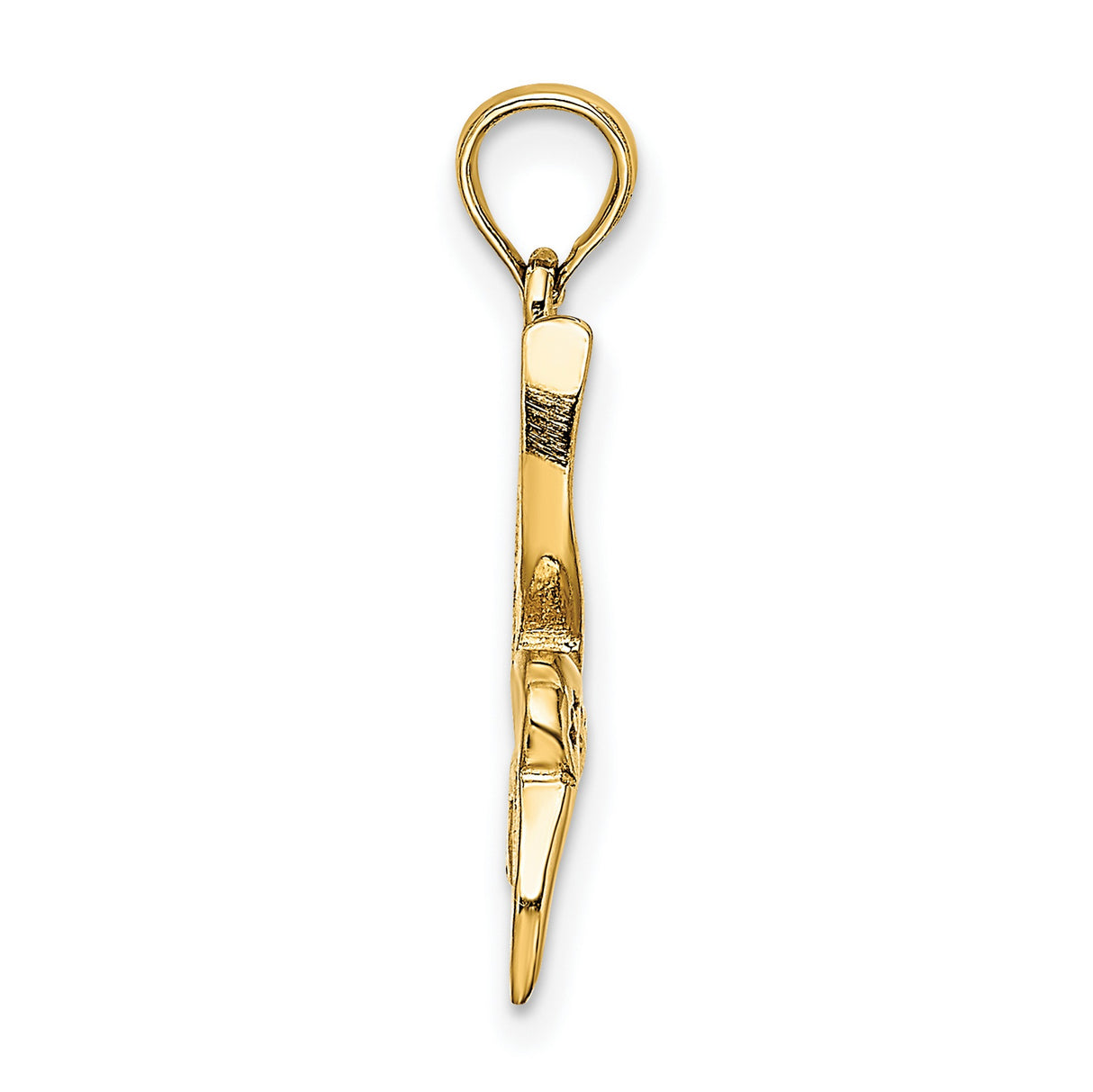 14k Yellow Gold Hummingbird Pendant with Textured Wings, Flying Bird Nature Charm