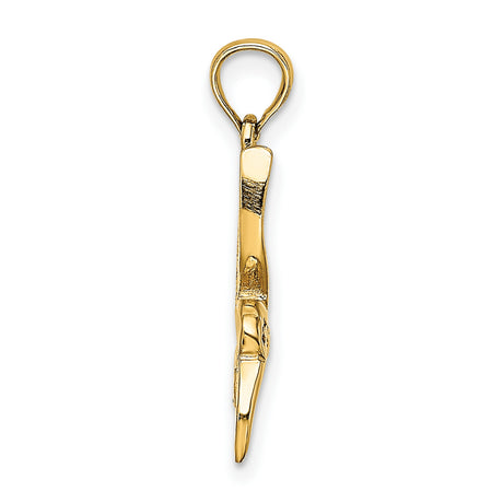 14k Yellow Gold Hummingbird Pendant with Textured Wings, Flying Bird Nature Charm