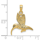 14k Yellow Gold Hummingbird Pendant with Textured Wings, Flying Bird Nature Charm