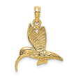14k Yellow Gold Hummingbird Pendant with Textured Wings, Flying Bird Nature Charm