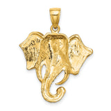 14k Yellow Gold Elephant Head Pendant with Curled Trunk and Detailed Ears