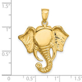 14k Yellow Gold Elephant Head Pendant with Curled Trunk and Detailed Ears