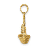 3-D Cats Inside Of Basket Charm Pendant in Real 14k Yellow Gold