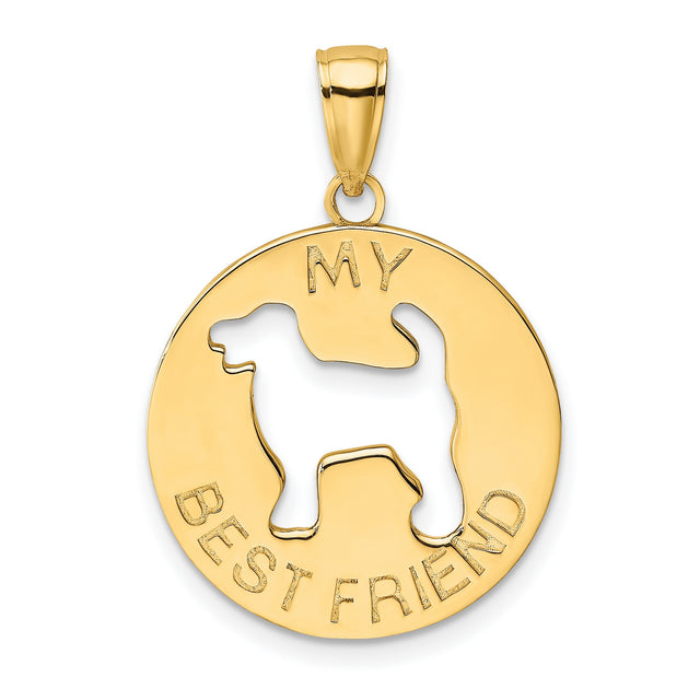 14k Yellow Gold Dog Lover Pendant with Cutout Dog Silhouette and MY FRIEND Engraving
