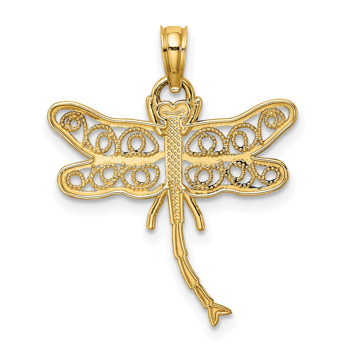 14k Yellow Gold Dragonfly Pendant with Filigree Wings, Nature-Inspired Symbol of Transformation and Hope