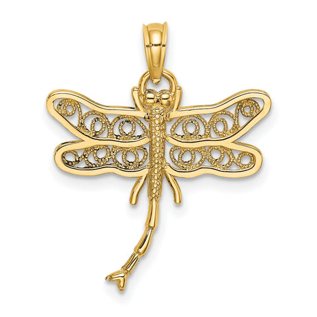 14k Yellow Gold Dragonfly Pendant with Filigree Wings, Nature-Inspired Symbol of Transformation and Hope