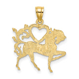 14k Yellow Gold Horse Pendant with Scroll Detailing and Heart Cutout, Western Style Charm