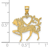 14k Yellow Gold Horse Pendant with Scroll Detailing and Heart Cutout, Western Style Charm
