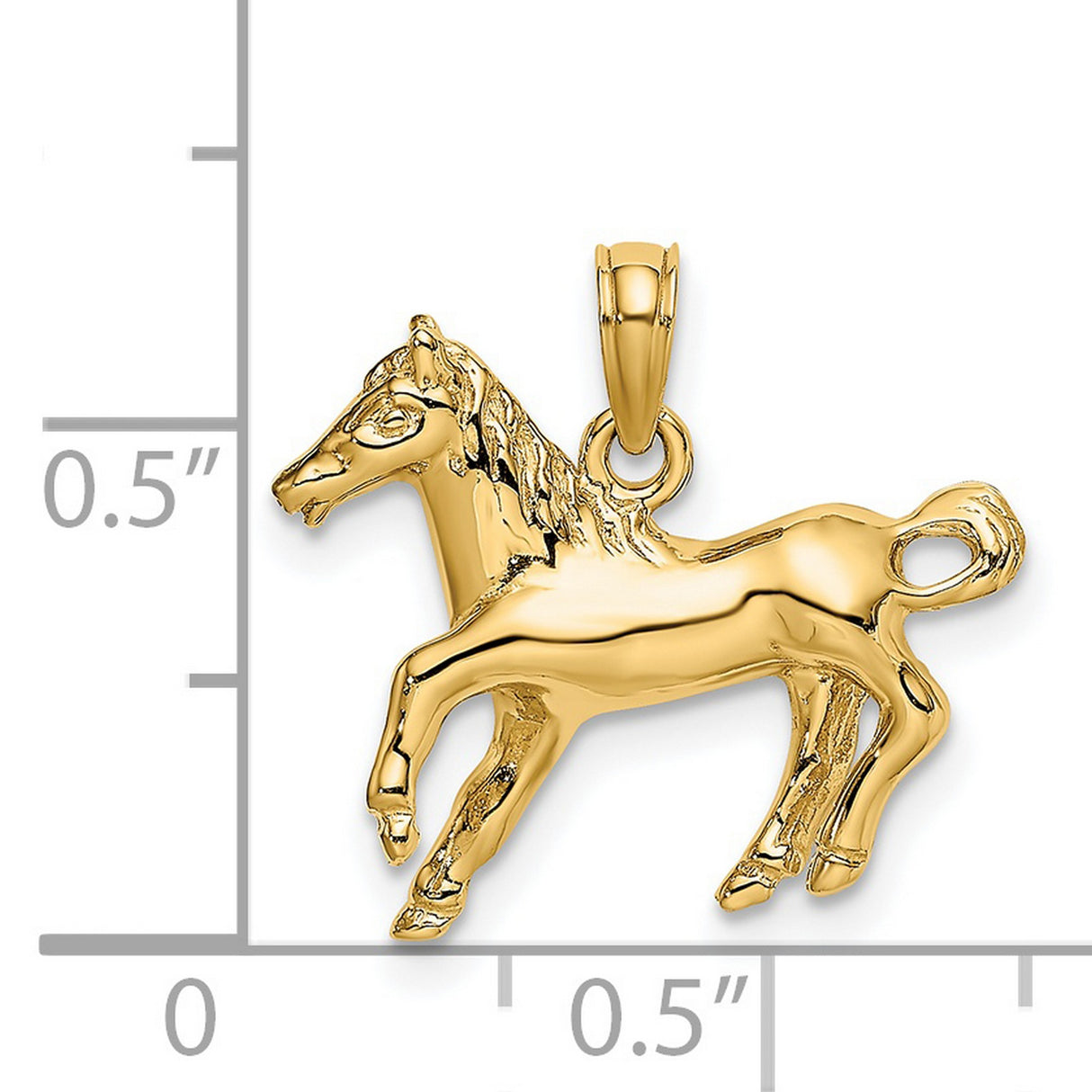 14k Yellow Gold Prancing Horse Pendant, Real Gold Equestrian Animal Charm for Women and Men
