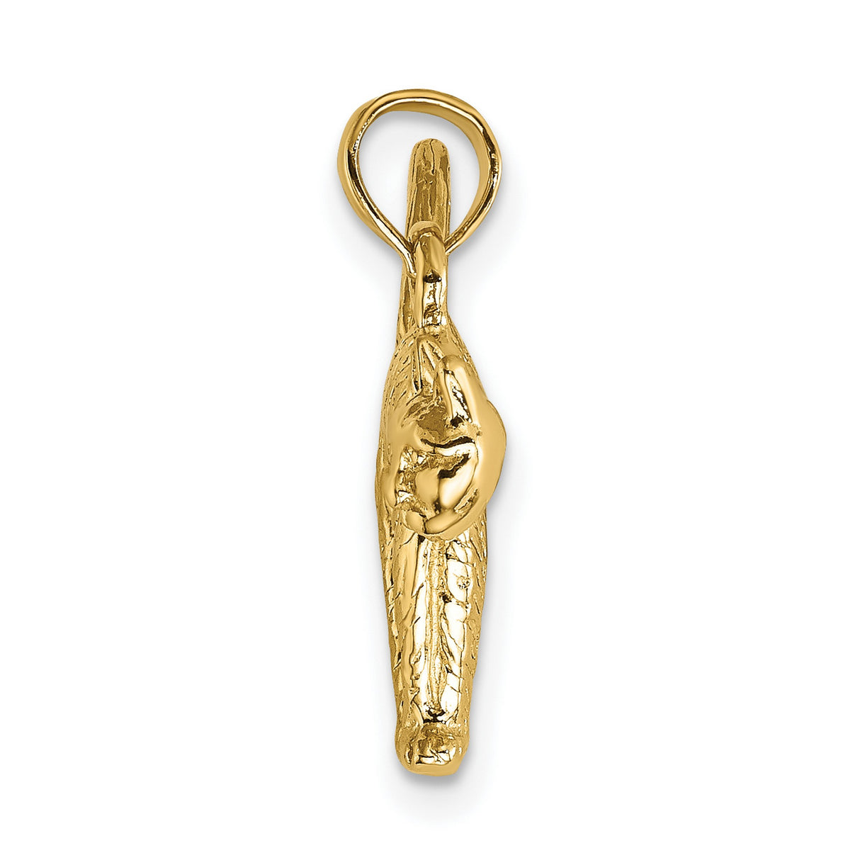 3-D Textured Arch Back and Raised Tail Cat Charm Pendant in Real 14k Yellow Gold