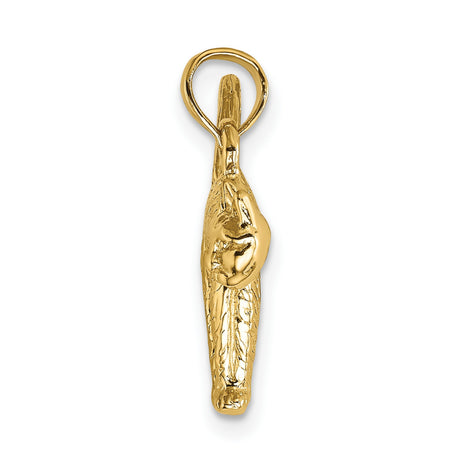 3-D Textured Arch Back and Raised Tail Cat Charm Pendant in Real 14k Yellow Gold