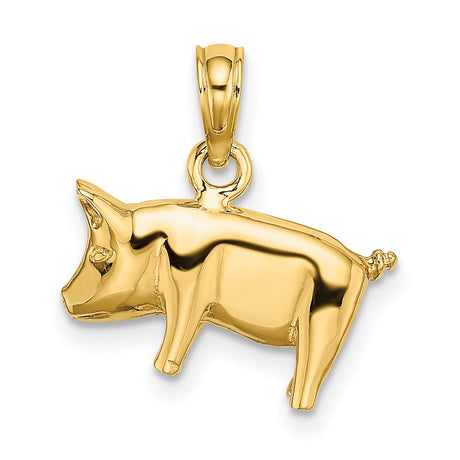 14k Yellow Gold Pig Charm Pendant with Curly Tail, Symbol of Luck and Prosperity