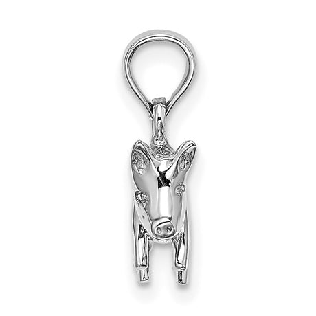 Polished 3-D Pig with Curly Tail Charm Pendant in Real 14k White Gold