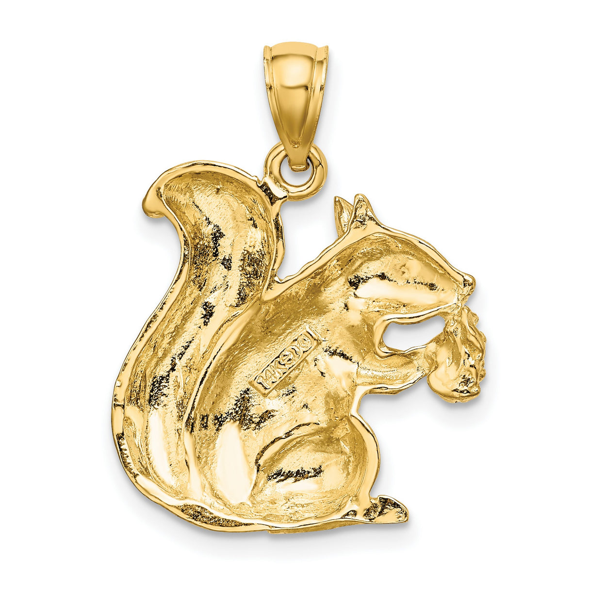 14k Yellow Gold Squirrel Pendant with Acorn, Textured Animal Charm, Woodland Nature Theme