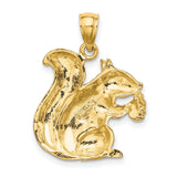 14k Yellow Gold Squirrel Pendant with Acorn, Textured Animal Charm, Woodland Nature Theme