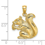 14k Yellow Gold Squirrel Pendant with Acorn, Textured Animal Charm, Woodland Nature Theme