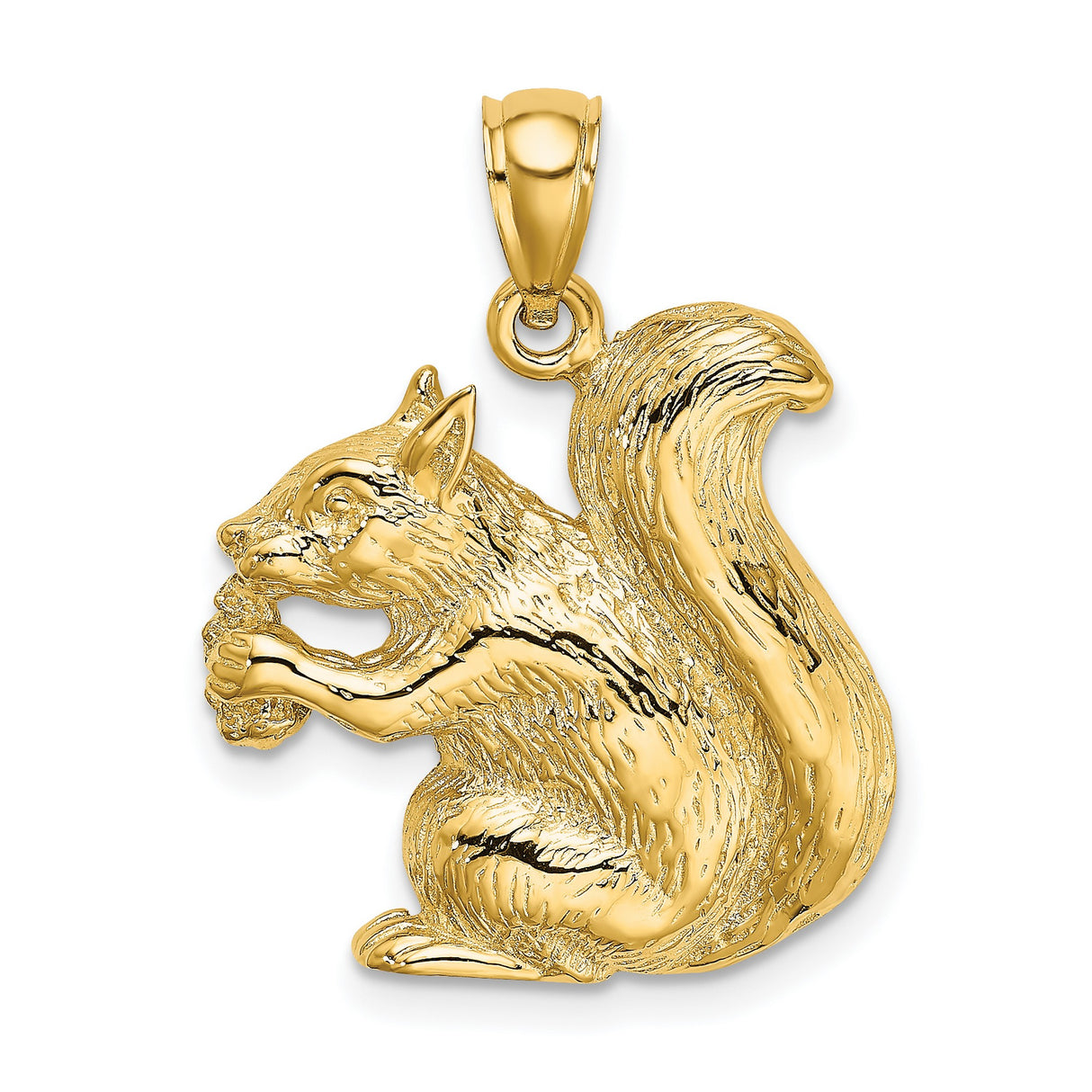 14k Yellow Gold Squirrel Pendant with Acorn, Textured Animal Charm, Woodland Nature Theme